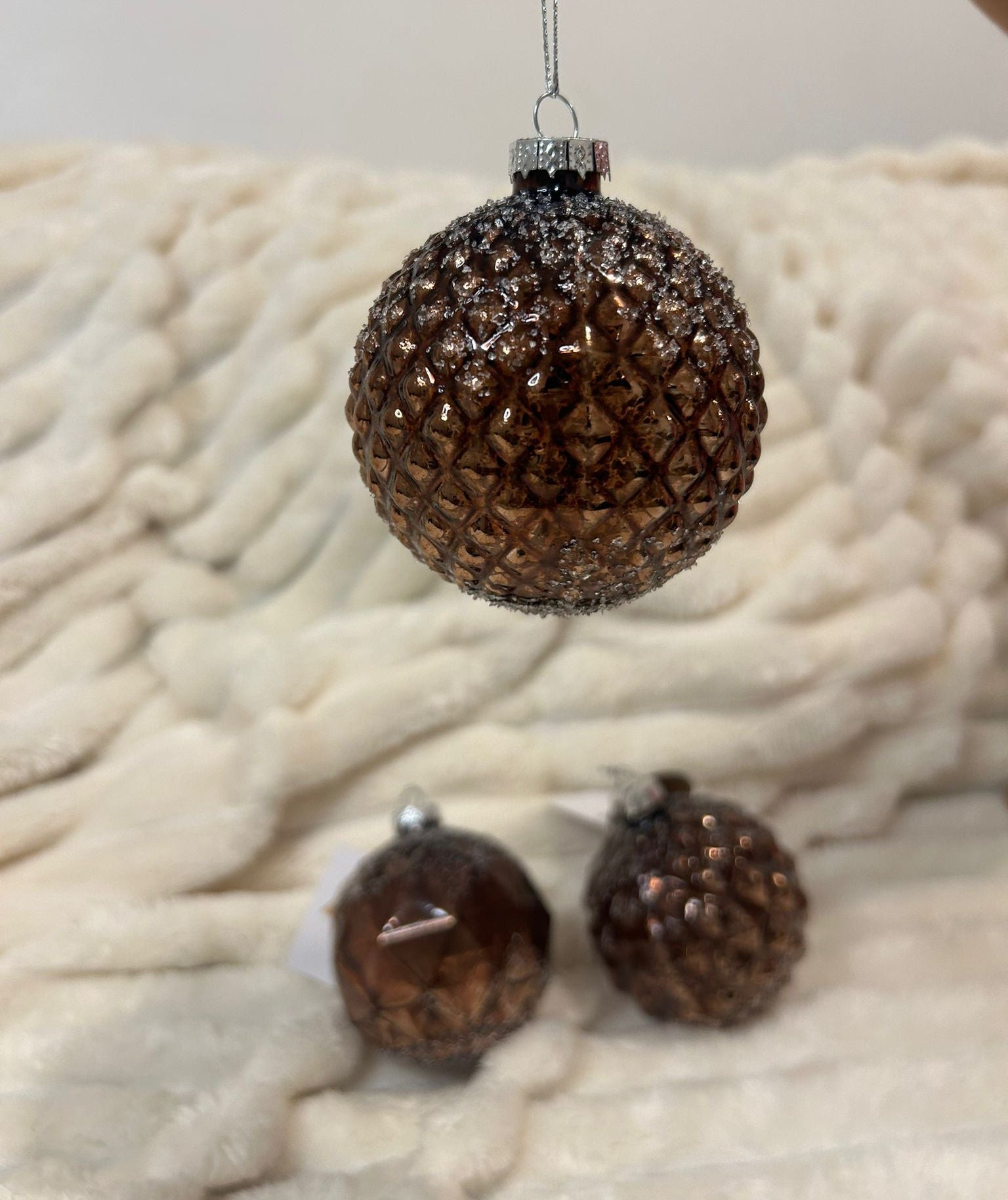 Boule de Noël Rustico, Lot de 3 - couleur marron