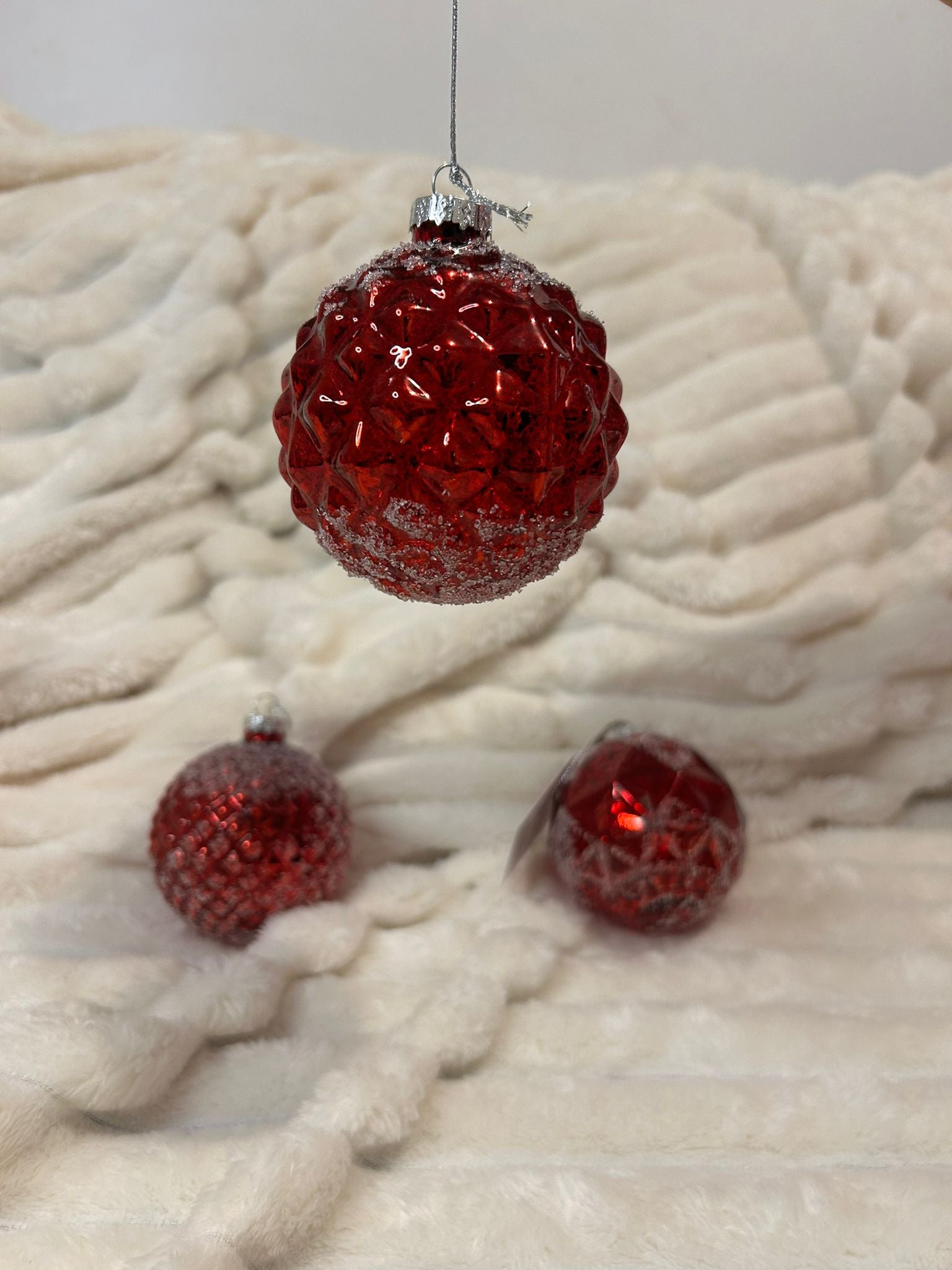 Boule de Noël Rustico, Lot de 3 - couleur rouge