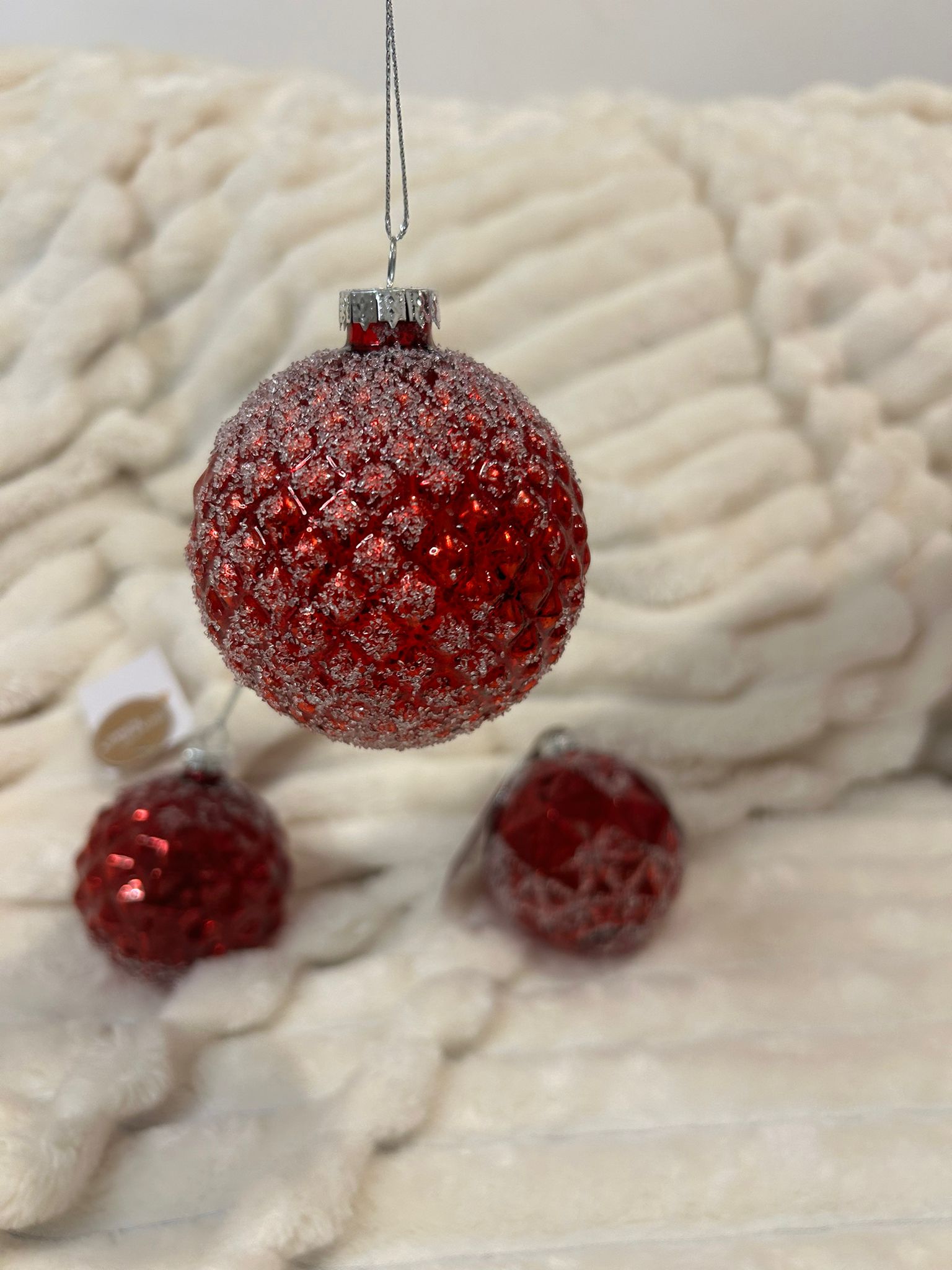 Boule de Noël Rustico, Lot de 3 - couleur rouge