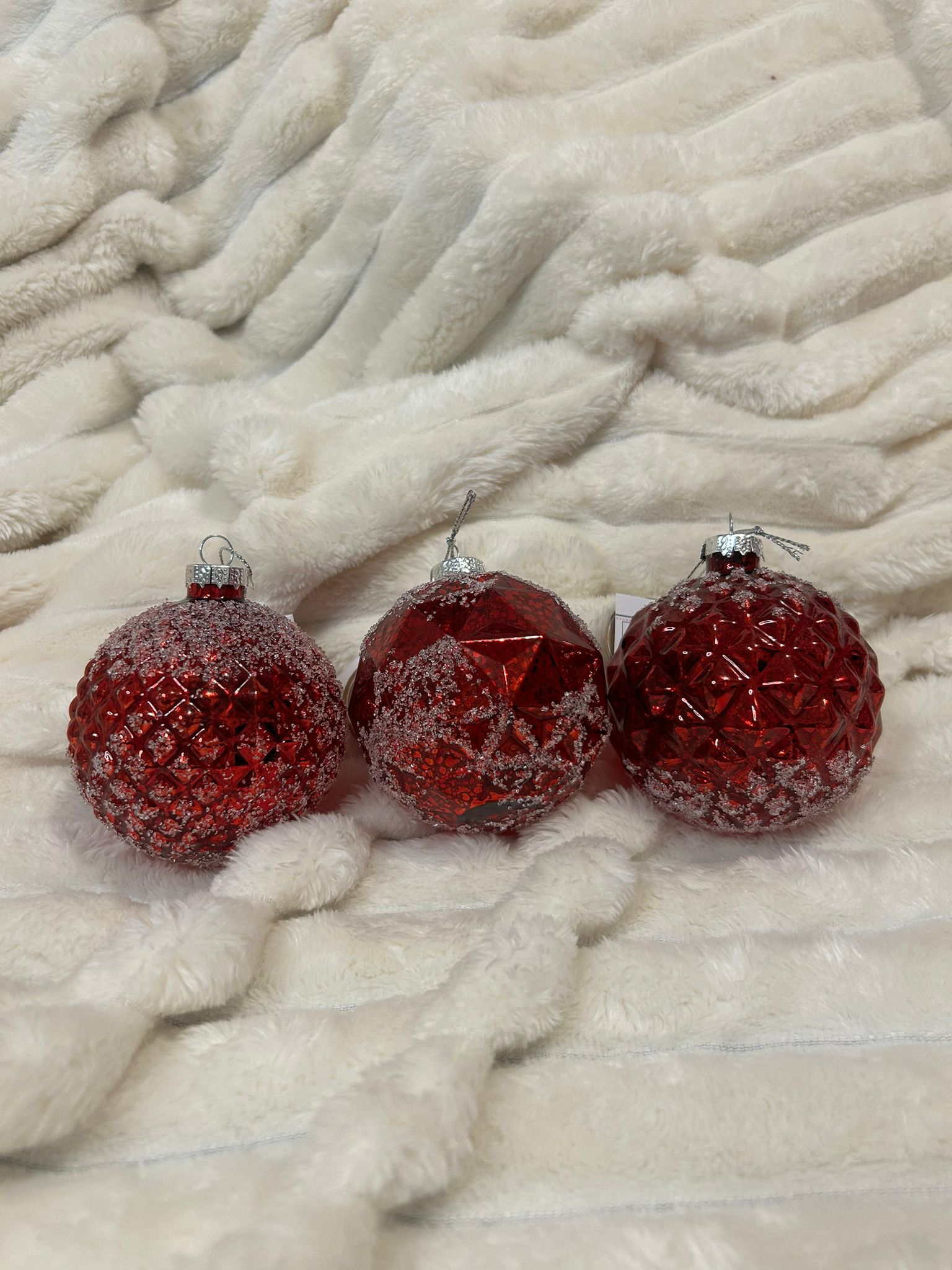Boule de Noël Rustico, Lot de 3 - couleur rouge