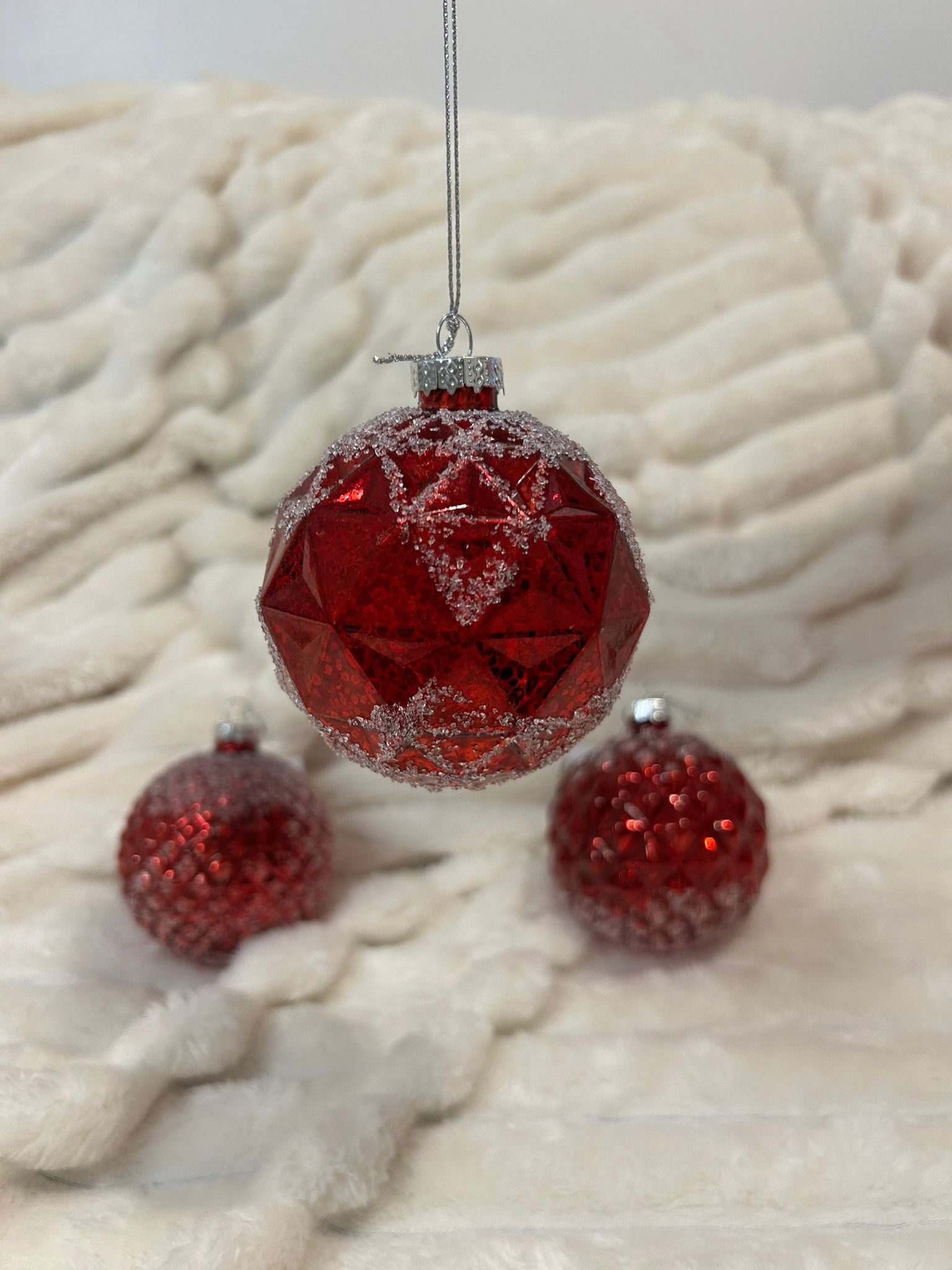 Boule de Noël Rustico, Lot de 3 - couleur rouge